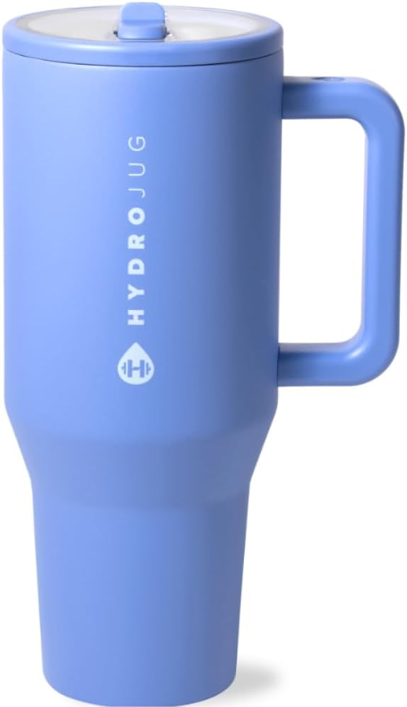 HydroJug Traveler - 40 oz Water Bottle with Handle & Flip Straw - Fits in Cup Holder, Leak Resistant Tumbler-Reusable Insulated Stainless Steel & Rubber Base - Gifts for Women & Men, Alumni Red