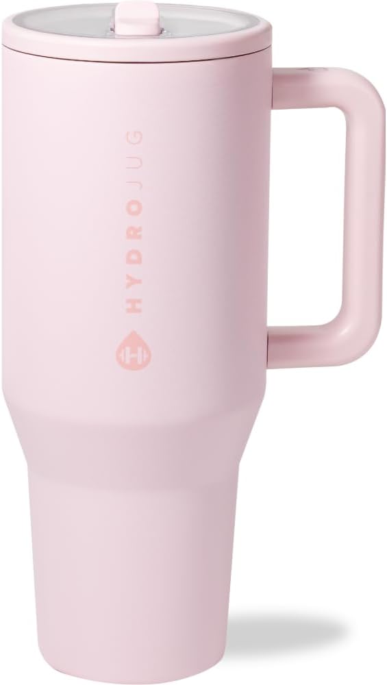 HydroJug Traveler - 40 oz Water Bottle with Handle & Flip Straw - Fits in Cup Holder, Leak Resistant Tumbler-Reusable Insulated Stainless Steel & Rubber Base - Gifts for Women & Men, Alumni Red