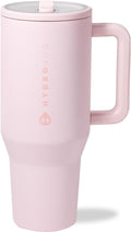 HydroJug Traveler - 40 oz Water Bottle with Handle & Flip Straw - Fits in Cup Holder, Leak Resistant Tumbler-Reusable Insulated Stainless Steel & Rubber Base - Gifts for Women & Men, Alumni Red