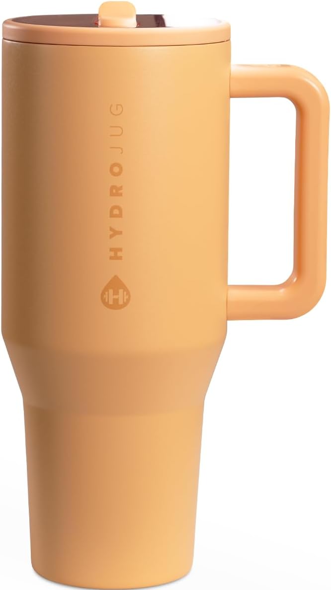 HydroJug Traveler - 40 oz Water Bottle with Handle & Flip Straw - Fits in Cup Holder, Leak Resistant Tumbler-Reusable Insulated Stainless Steel & Rubber Base - Gifts for Women & Men, Alumni Red