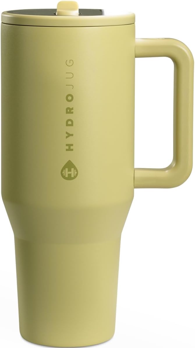 HydroJug Traveler - 40 oz Water Bottle with Handle & Flip Straw - Fits in Cup Holder, Leak Resistant Tumbler-Reusable Insulated Stainless Steel & Rubber Base - Gifts for Women & Men, Alumni Red