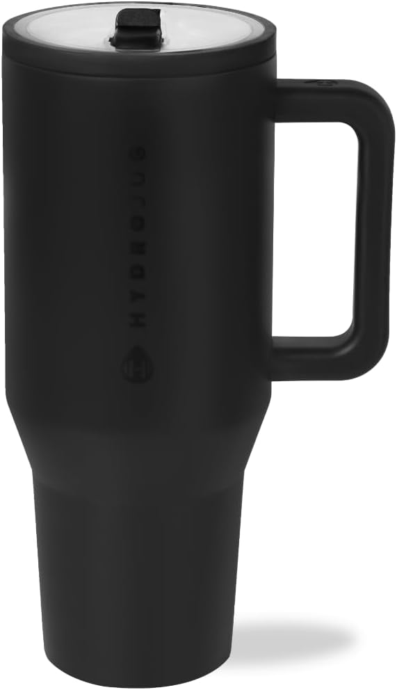HydroJug Traveler - 40 oz Water Bottle with Handle & Flip Straw - Fits in Cup Holder, Leak Resistant Tumbler-Reusable Insulated Stainless Steel & Rubber Base - Gifts for Women & Men, Alumni Red