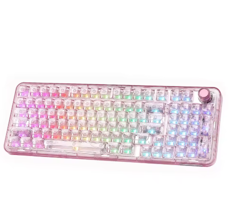 YUNZII X98 Pink QMK/VIA Wireless Transparent RGB Keyboard, Hot-Swap Gasket Mechanical Gaming Keyboard, Pre-lubed Knob Keyboard