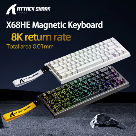 X68HE ATTACK SHARK Magnetic Gaming Keyboard Mechanical Wired for Pro Gaming 0.01mm Rapid Trigg 8000Hz SOCD/Rs 0.125ms 128K Rate